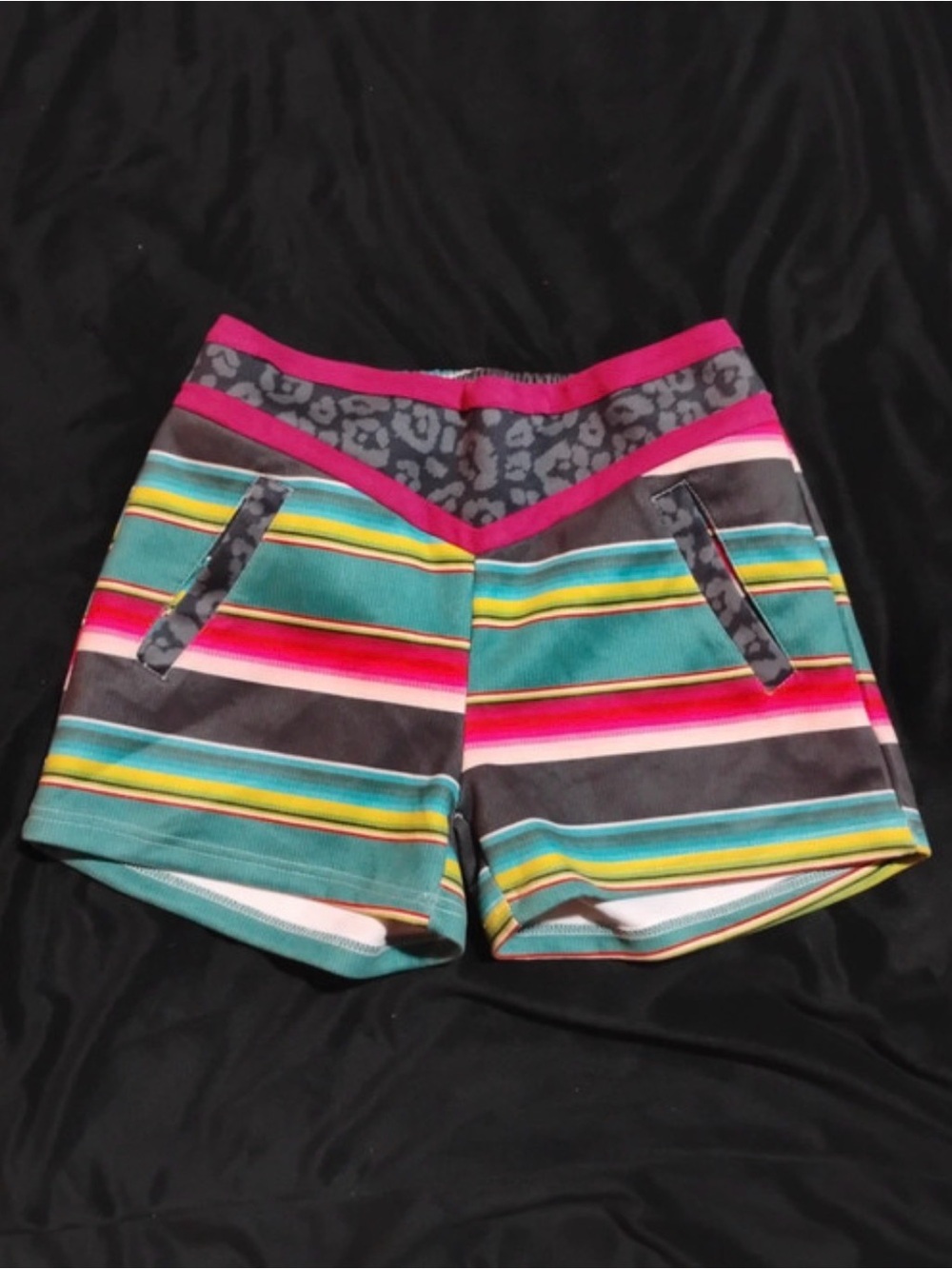 Crazy Train Multicolor Striped Athletic Shorts in Teal, Pink, Yellow & Gray